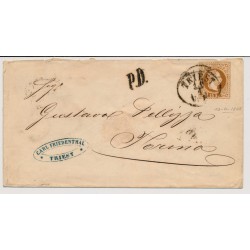 Österreich 1868 15kr, GA-Umschlag TRIEST nach TORINO. P.D. Stempel. Schön!