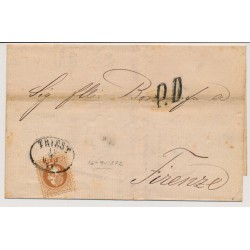 Österreich 1872 15kr, grober Druck, AUSLANDS-Brief TRIEST nach FIRENZE. P.D.