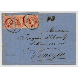 Österreich 1868 3*5kr, grober Drucks. Brief (mit Inhalt) TRIEST nach VENEZIA.