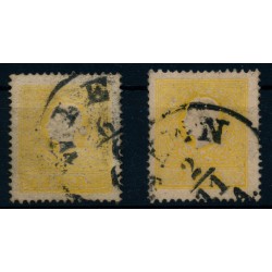 Österreich 1858 2Stk. Marke! 2kr, gelb, Type II. WIEN Stempeln. Signum