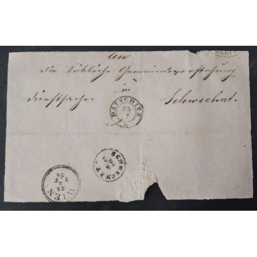 ÖSTERREICH 1874 Briefteil, DATSCHITZ (M) nach SCHWECHAT.