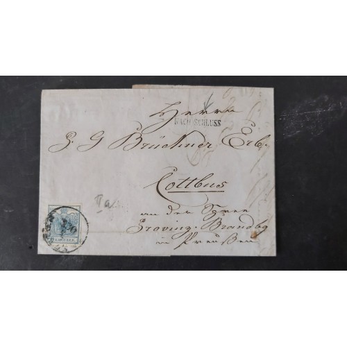 ÖSTERREICH 1852 9kr, AUSANDS-Brief (Inhalt) SALZBURG nach COTTBUS. HUBER Signum!