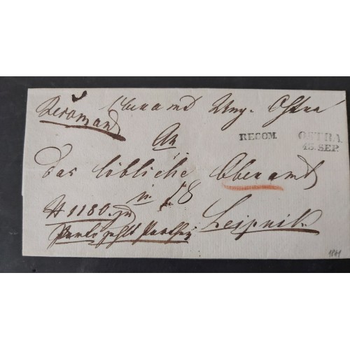 ÖSTERREICH 1841 REKO-Brief mit OSTRA (M) Mü:35P!+RECOM Stempeln nach LEIPNIK.