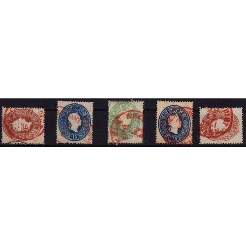 ÖSTERREICH 1861 5Stk. Marken! Mit ROTSTEMPELN! Interessantes Lot!