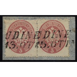 LOMBARDEI-VENETIEN 1863 2*5sld. Auf Briefstück, UDINE Stempel. Schönes Stück!