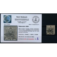 Österreich 1850 2kr, schwarz, HP, Type I.a, Platte 1, ERSTDRUCK! PLATTENFEHLER! Kw:180,-€! TRIEST (Kü) STRAKOSCH Befund!