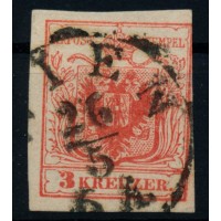 Österreich 1850 3kr, UNTERLEGTE MITTE! GRAVURTYPE:1-2(?) WIEN.