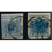 Österreich 1850 2Marke: 9kr, TROCKENER- und FARBSATTER DRUCK! Interessant!