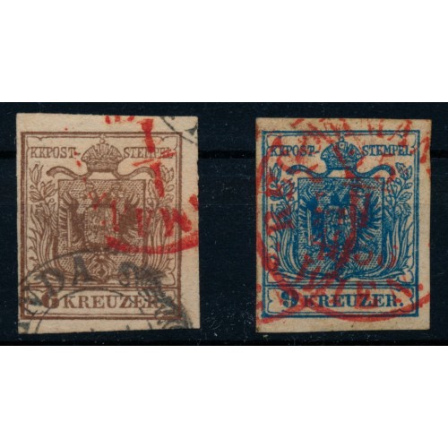 Österreich 1850 2Stk. Marke: 6kr und 9kr mit ROTSTEMPEL RECOMMANDIRT/WIEN. Schön!
