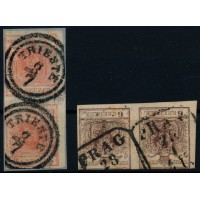 Österreich 1850 2Stk. PAARE:-3kr, und 6kr, TRIESTE und PRAG Stempeln.