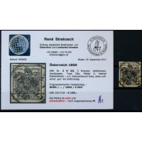 Österreich 1850 2kr, TIEFSCHWARZ! HP, Type III.a, PLATTENFEHLER! WIEN. Kw:160,-€ STRAKOSCH Befund!