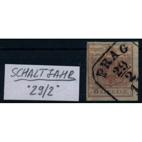 Österreich 1850 6kr, HP, Type I. links etwas repariert! PRAG. SCHALTJAHR! 29/2!