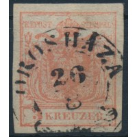 ÖSTERREICH 1850 3kr, HP, Type I.! SEIDENPAPIER:0,07mm! OROSHÁZA (Ungarn) Mü:60P!