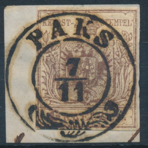 ÖSTERREICH 1850 6kr, HP, Type III. LILIPUTSCHNITT! PAKS (Ungarn) Mü:10P!