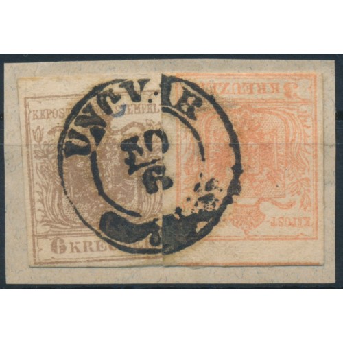 ÖSTERREICH 1850 2-Farben-Frankatur:6+3kr MP, Type III. UNGVÁR (Ungarn) Schön!