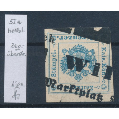 ÖSTERREICH 1kr, hellblau, Zeitungsstempelmarke, Type I.a, Zeitungsüberdruck. Sig