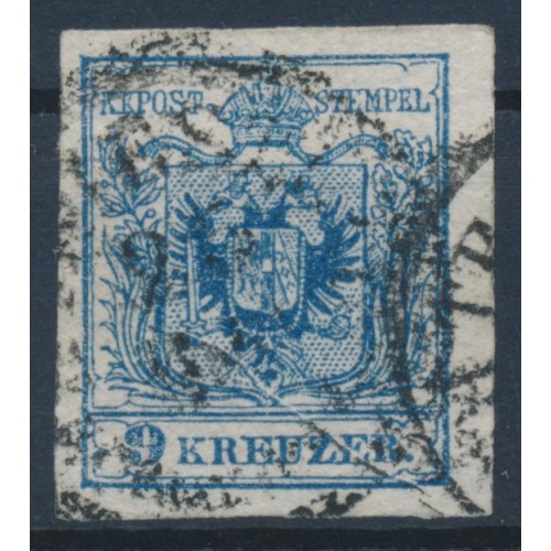ÖSTERREICH 1850 9kr, HP, Type III. gut.breitrandig. PAPIERFALTE! Schön!