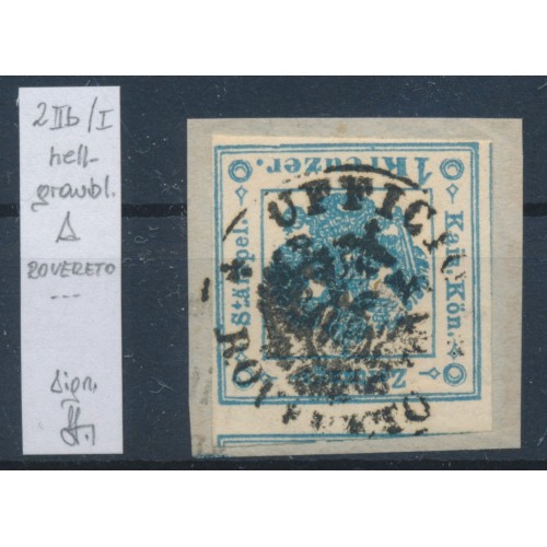 ÖSTERREICH 1kr, HELLGRAUBLAU! Zeitungsstempelmarke Type II.b/I. ROVERETO (Tirol)