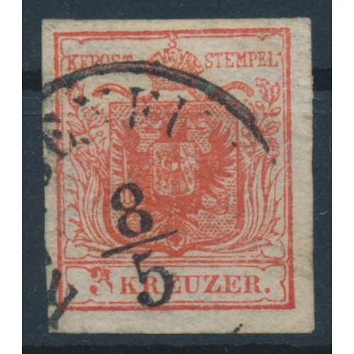 ÖSTERREICH 1850 3kr, FARBINTENSIV! Quadrill.P.! PLATTENFEHLER im 3! KLAGENFURTH