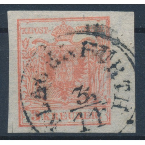 ÖSTERREICH 1850 3kr, HP, Type I. RAND:4,5-5mm! GROßES Wz! P.F.! KLAGENFURTH. ÖSTERREICH 1850 3kr, HP, Type I. RAND:4,5-5mm! GROßES Wz! P.F.! KLAGENFURTH.