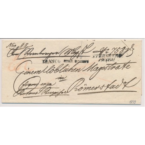 ÖSTERREICH 1839 REKO-Brief, STERNBERG, FRANCO, REKOMANDIRT Stempeln-RÖMERSTADT ÖSTERREICH 1839 REKO-Brief, STERNBERG, FRANCO, REKOMANDIRT Stempeln-RÖMERSTADT