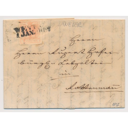 ÖSTERREICH 1857 3kr, Brief (Inhalt) WEYER/1857 (Oö) Mü:120P! Nach ROTTENMAN.