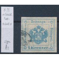 ÖSTERREICH 1kr, MILCHBLAU! Zeitungsstempelmarke, Type I. Wz! FISKALSTEMPEL! Sig