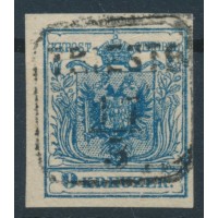 ÖSTERREICH 1850 9kr, HP, Type III. PAPIERFALTE oben! TRIESTE. Schön!
