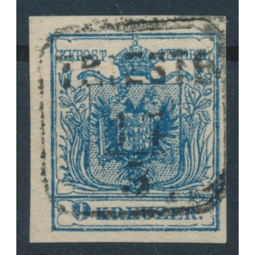 ÖSTERREICH 1850 9kr, HP, Type III. PAPIERFALTE oben! TRIESTE. Schön!
