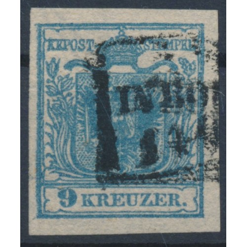 ÖSTERREICH 1850 9kr HP Type II. RANDDRUCK! GROßES Wz! ASCH/IN BÖHM. Schön!
