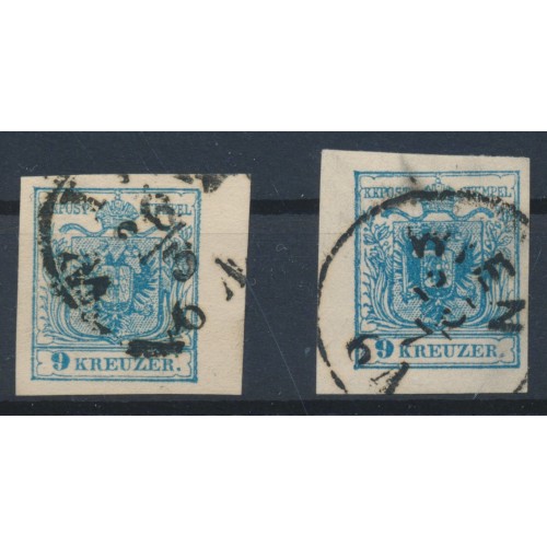 ÖSTERREICH 1850 2Stk.Marke:beide 9kr, MP, Type III. RANDSTÜCKE! WIEN. ÖSTERREICH 1850 2Stk.Marke:beide 9kr, MP, Type III. RANDSTÜCKE! WIEN.
