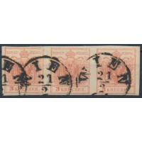 ÖSTERREICH 1850 3*3kr 3-STREIFEN! MP, Type III. WIEN. Schön!