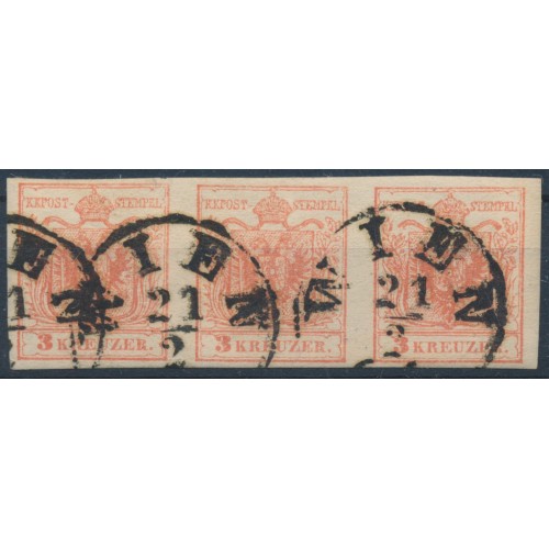 ÖSTERREICH 1850 3*3kr 3-STREIFEN! MP, Type III. WIEN. Schön!