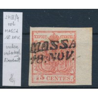 LOMBARDEI-VENETIEN 1850 15C, HP, Type III. Platte 4, RAND:6,5-7mm! P.F! MASSA.