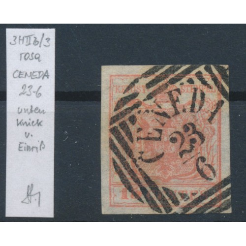 LOMBARDEI-VENETIEN 1850 15C, rosa, HP, Type II.b/3 CENEDA. SEIDENPAPIER! Bestim. LOMBARDEI-VENETIEN 1850 15C, rosa, HP, Type II.b/3 CENEDA. SEIDENPAPIER! Bestim.