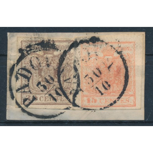LOMBARDEI-VENETIEN 1850 30+15C MP, Type III. Leicht treppenartig geklebt! PADOVA