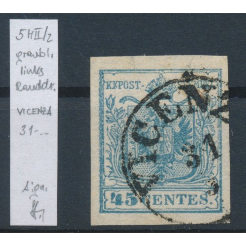 LOMBARDEI-VENETIEN 1850 45C, HP, TYPE II.! Platte 2, RANDDRUCK! VICENZA. Signum!