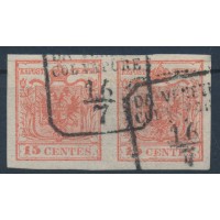 LOMB-VEN 1850 2*15C PAAR! PAPIERKORN! SCHIFFSTEMPEL DA VENEZIA/COL VAPORE.
