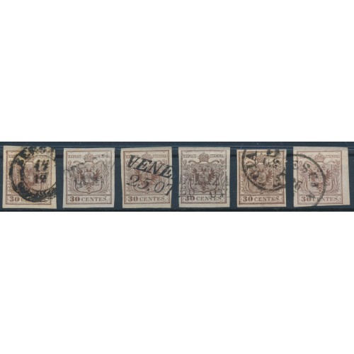 LOMBARDEI-VENETIEN 1850 6Stk.Marken! Alle 30C HANDPAPIERE! Schöne Farben! LOMBARDEI-VENETIEN 1850 6Stk.Marken! Alle 30C HANDPAPIERE! Schöne Farben!