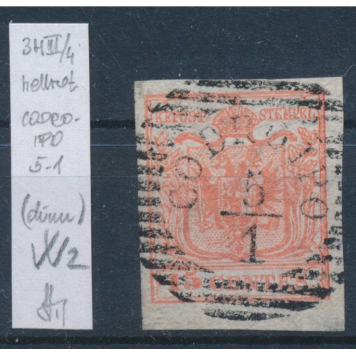 LOMB-VENETIEN 1850 15C, HELLROT! HP, Type III. Platte 4, GROSSES Wz! CODROIPO. LOMB-VENETIEN 1850 15C, HELLROT! HP, Type III. Platte 4, GROSSES Wz! CODROIPO.