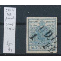 LOMBARDEI-VENETIEN 1850 45C, HELLGRAUBLAU! HP, TYPE I.! Platte 1, UDINE. Signum!