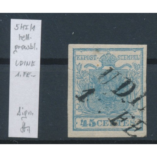 LOMBARDEI-VENETIEN 1850 45C, HELLGRAUBLAU! HP, TYPE I.! Platte 1, UDINE. Signum! LOMBARDEI-VENETIEN 1850 45C, HELLGRAUBLAU! HP, TYPE I.! Platte 1, UDINE. Signum!