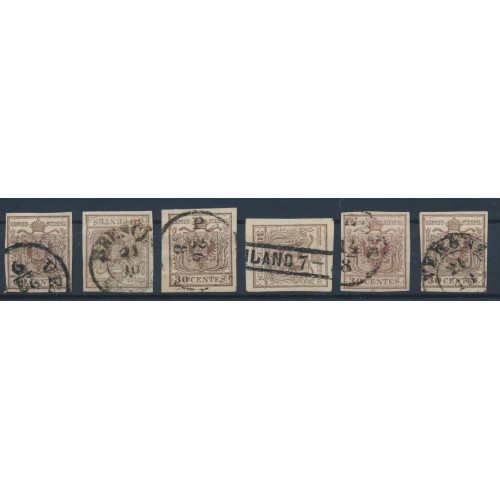 LOMBARDEI-VENETIEN 1850 6Stk.Marken! Alle 30C HANDPAPIERE! Schöne FARBVARIANTE! LOMBARDEI-VENETIEN 1850 6Stk.Marken! Alle 30C HANDPAPIERE! Schöne FARBVARIANTE!