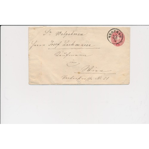 ÖSTERREICH 186. 5kr GA-Umschlag, TESCHEN (Sch) nach WIEN. WACHSSIEGEL! Schön! ÖSTERREICH 186. 5kr GA-Umschlag, TESCHEN (Sch) nach WIEN. WACHSSIEGEL! Schön!