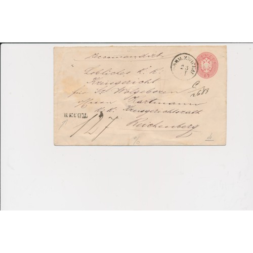 ÖSTERREICH 186. 5kr GA-Umschlag+2*5kr, PAAR! REKO-Brief, BÖHM ZWICKAU