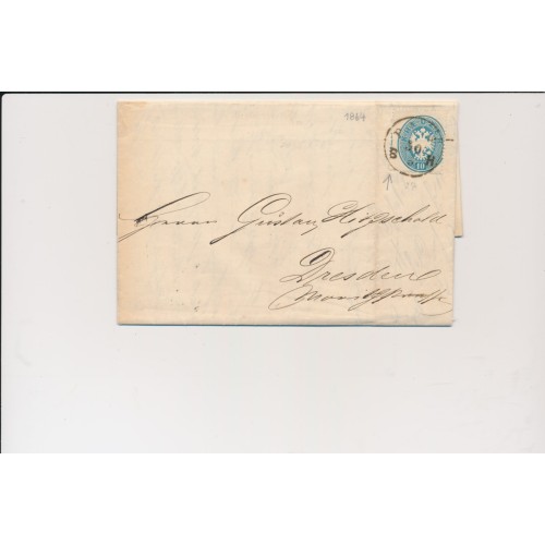 ÖSTERREICH 1864 10kr, EXTREM VERZÄHNT! AUSLANDS-Brief (Inhalt) PRAG/B.H.-DRESDEN ÖSTERREICH 1864 10kr, EXTREM VERZÄHNT! AUSLANDS-Brief (Inhalt) PRAG/B.H.-DRESDEN