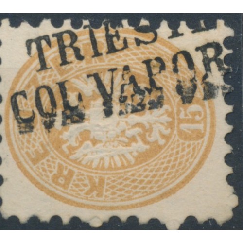 ÖSTERREICH 1864 15kr, SCHIFFSTEMPEL TRIESTE/COL VAPORE Mü:48P!