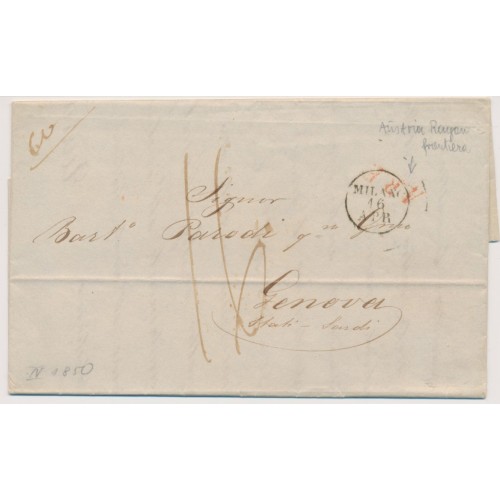 LOMBARDEI-VENETIEN 1850 Brief (Inhalt) MILANO nach GENOVA. '16' Postvermerk! LOMBARDEI-VENETIEN 1850 Brief (Inhalt) MILANO nach GENOVA. '16' Postvermerk!