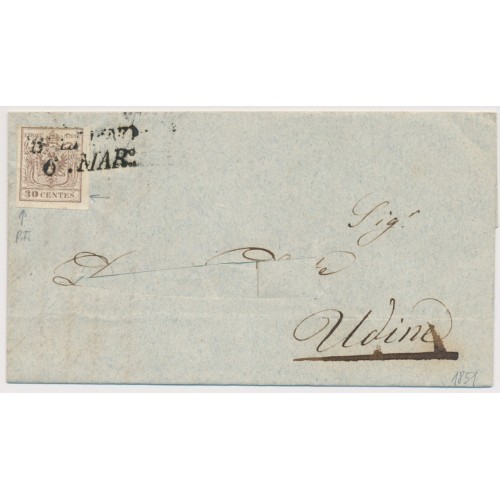 LOMBARDEI-VENETIEN 1851 30C, FARBSTOFFMANGEL! P.F.! Brief, BELLUNO nach UDINE. LOMBARDEI-VENETIEN 1851 30C, FARBSTOFFMANGEL! P.F.! Brief, BELLUNO nach UDINE.