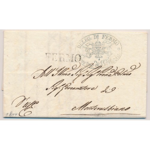LOMBARDEI-VENETIEN 1844 Brief (Inhalt, Wz!) FERMO Stempel. Aus VATICAN???